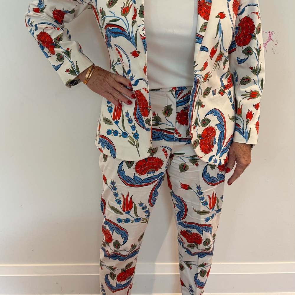 Escada Red and Blue Pantsuit Vibrant Print